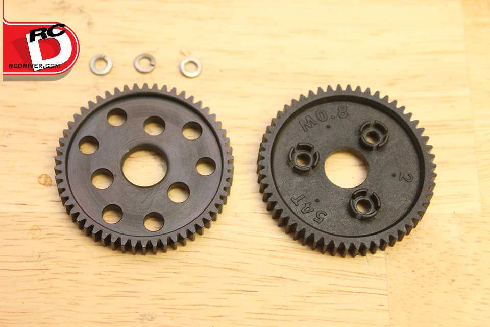 Here is the new Robinson gear on the left compared to the stock spur on the right.